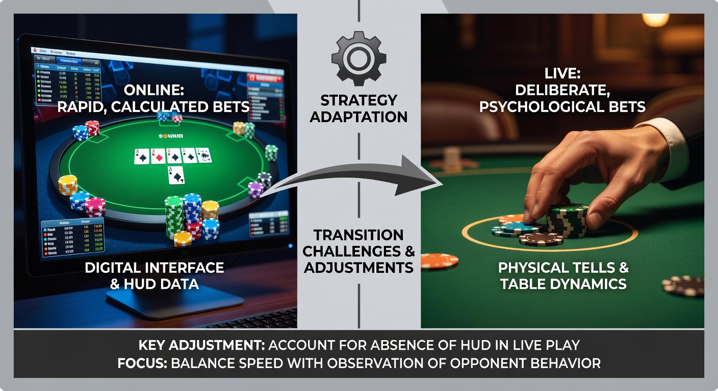 Live-Poker-Tischszene mit Fokus auf Bet-Sizing-Anpassungen und Spielerinteraktionen in realer Umgebung