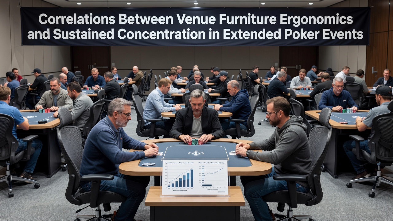 Poker-Spieler an ergonomisch gestalteten Tischen während einer langen Turniersession