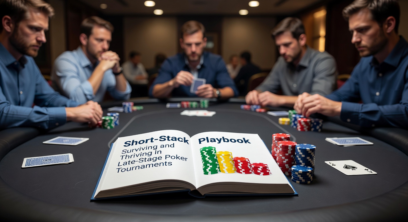 Detaillierte Push-Fold-Chart auf einem Tablet, während ein Spieler am Turniertisch plant